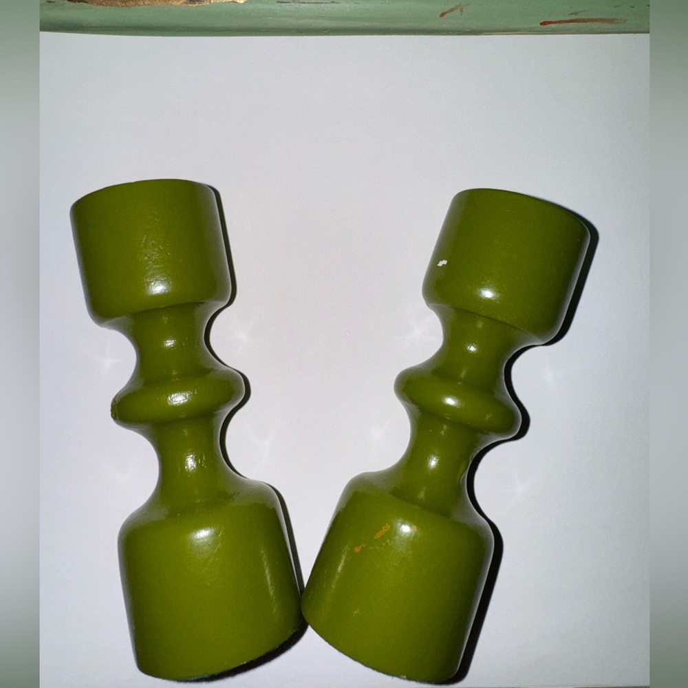 Vintage Retro MCM Wooden Candle Stick Holders